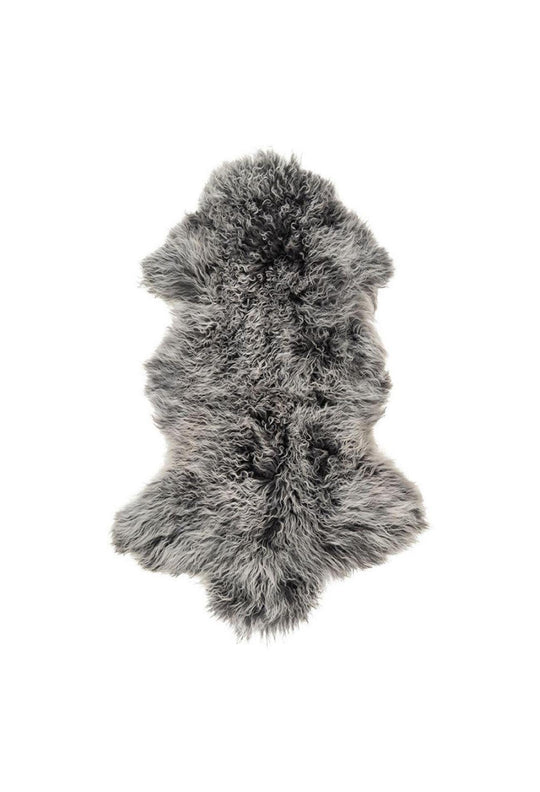 Mongolian Sheepskin Rug - Charcoal White Tips
