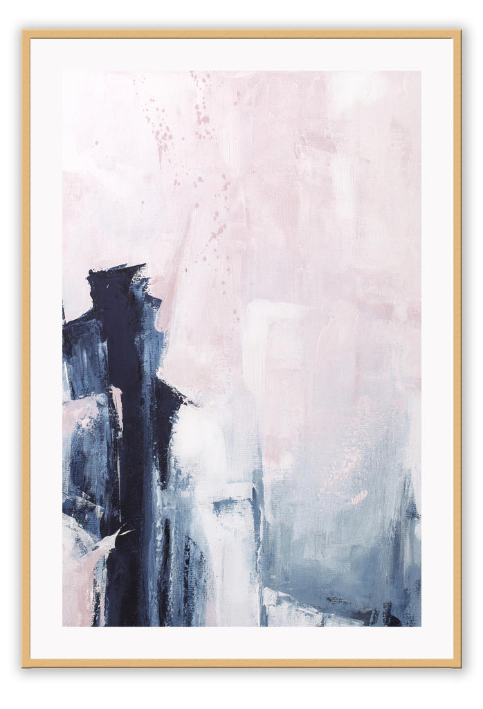 Pink and navy blue brushstrokes abstract minimal print with texture and light pastel background