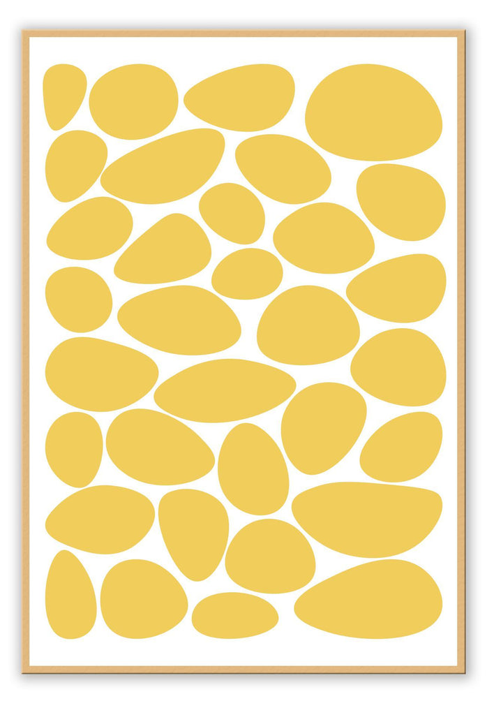 Abstract print with yellow circle shapes and white background minimal style 