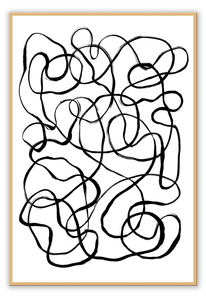 Minimal line art print with white background modern portrait landscape black squiggle