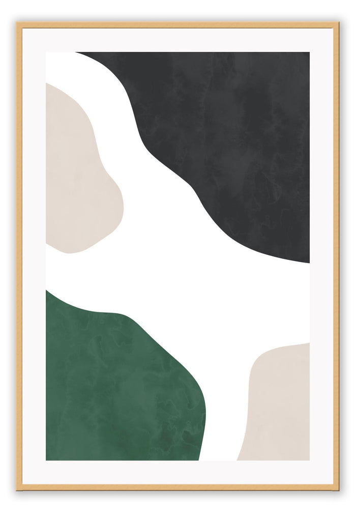 Abstract shapes with emerald green and beige tones natural shapes white black background modern