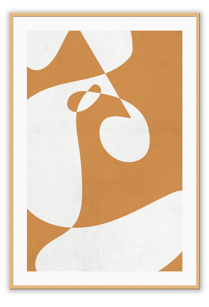 Abstract retro print with orange background and cream squiggle shapes contract portrait 