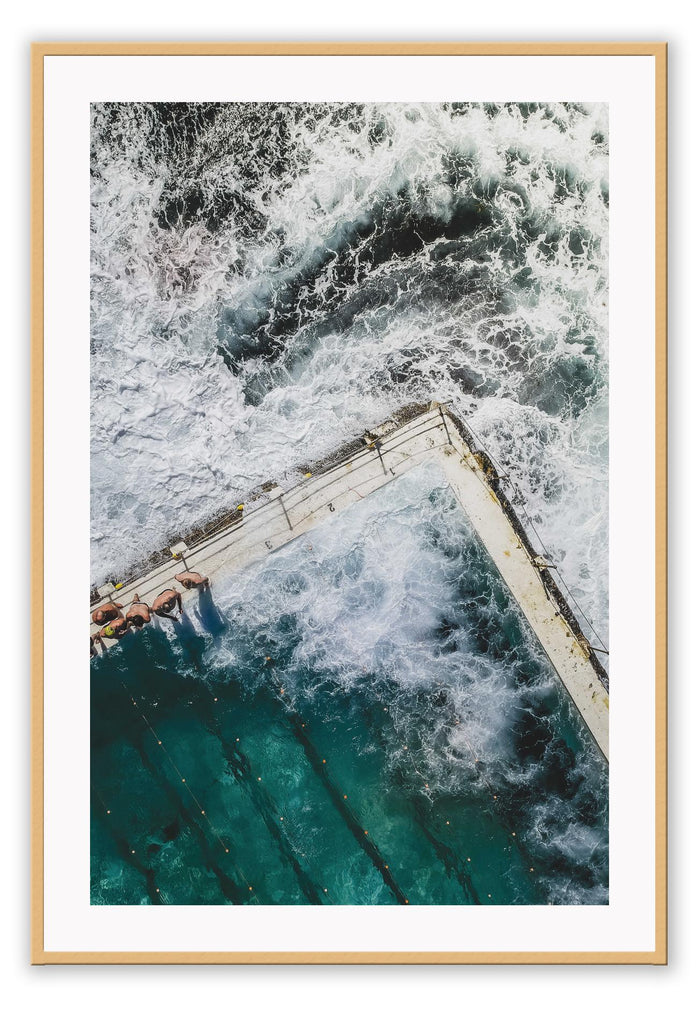 Sydney ocean sea natural print with white wash and blue water on bondi icebergs 