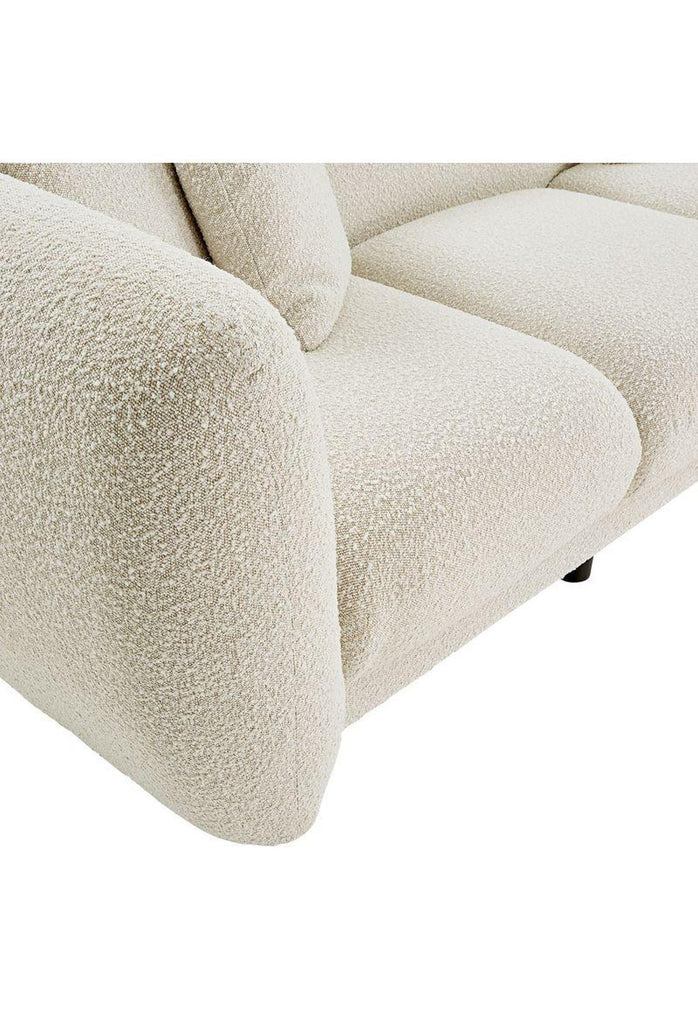 Luxurious Chunky 3 Seater Sofa in Cream Boucle with Three Generous Seat Cushions and Four Matching Throw Cuhsions