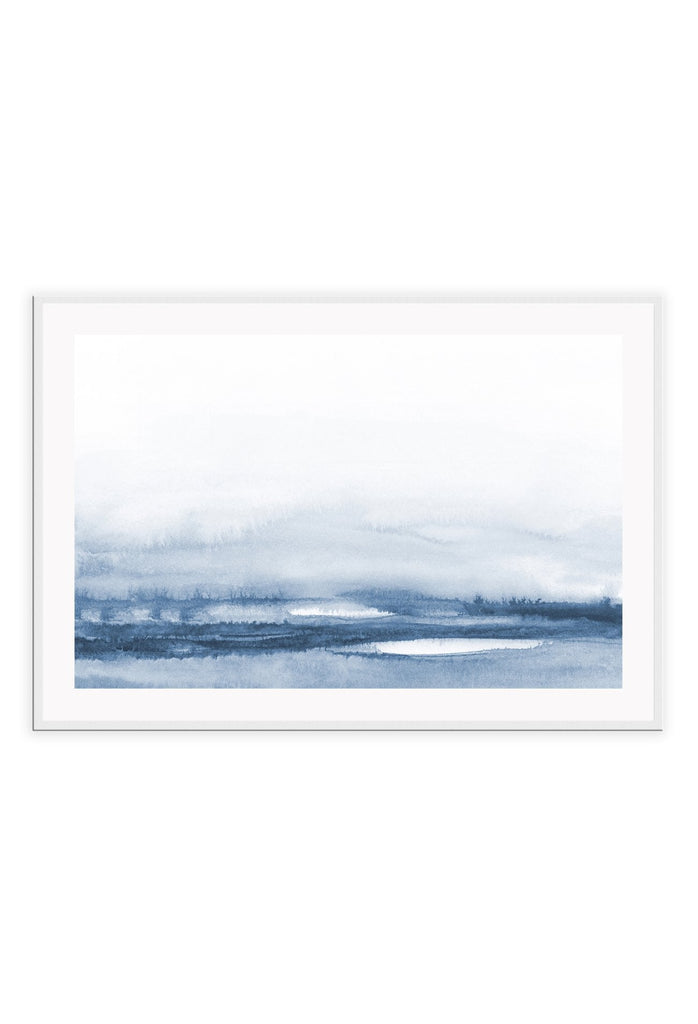 Landscape watercolour print with blue grey and white gradient 