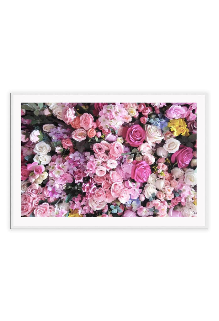 Floral spring flowers print with pink blue yellow and white tones landscape 