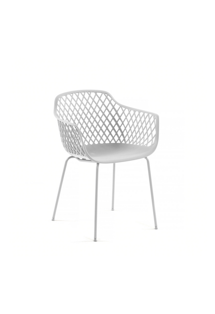 White plastic structured indoor and outdoor chair