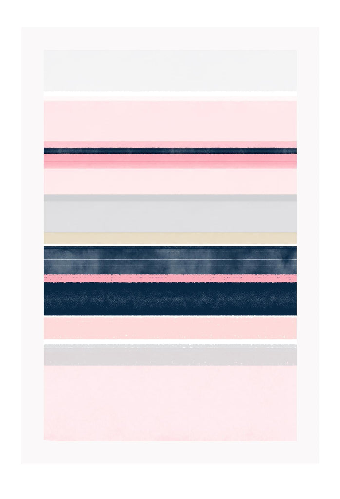 Abstract minimal colour block print with dark navy blue and pink stripes portrait horizontal and minimal style watercolour texture 