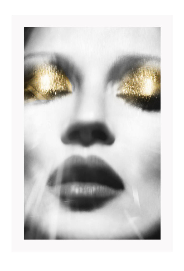 Black and white fashion photography woman gold eyeshadow close-up iconic