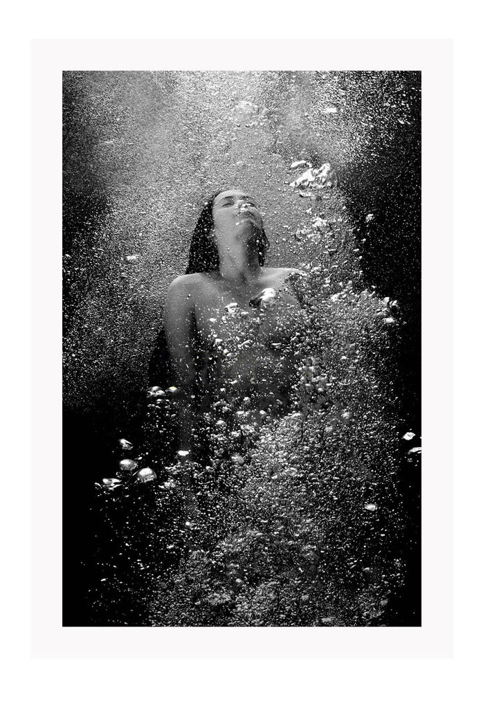 Photography print woman in water black and white bubbles rising swimming moody