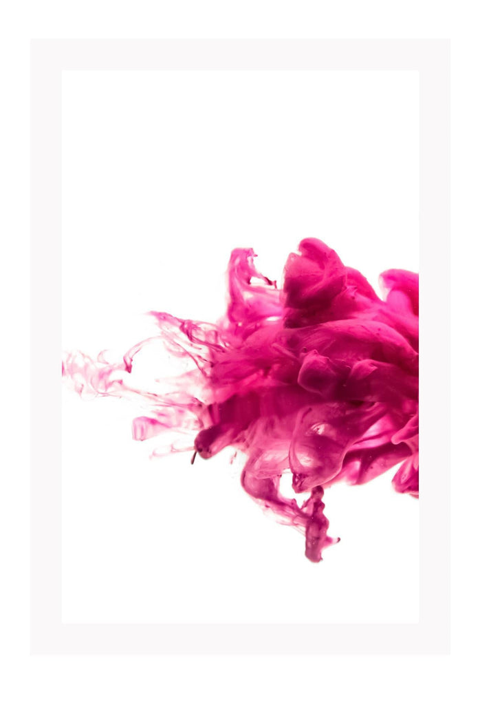 Hot pink modern print featuring a smoke cloud explosion on a white background.