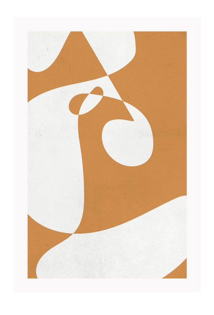 Abstract retro print with orange background and cream squiggle shapes contract portrait 