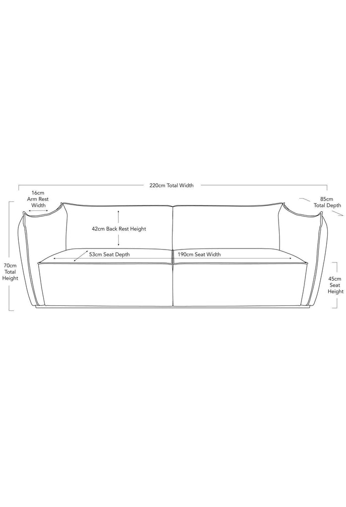 Elegant Sofa with Soft Lines Fully Upholstered in a Soft Light Grey Fabric with Self-Piping Edges on White Background