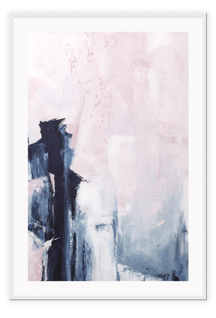 Pink and navy blue brushstrokes abstract minimal print with texture and light pastel background