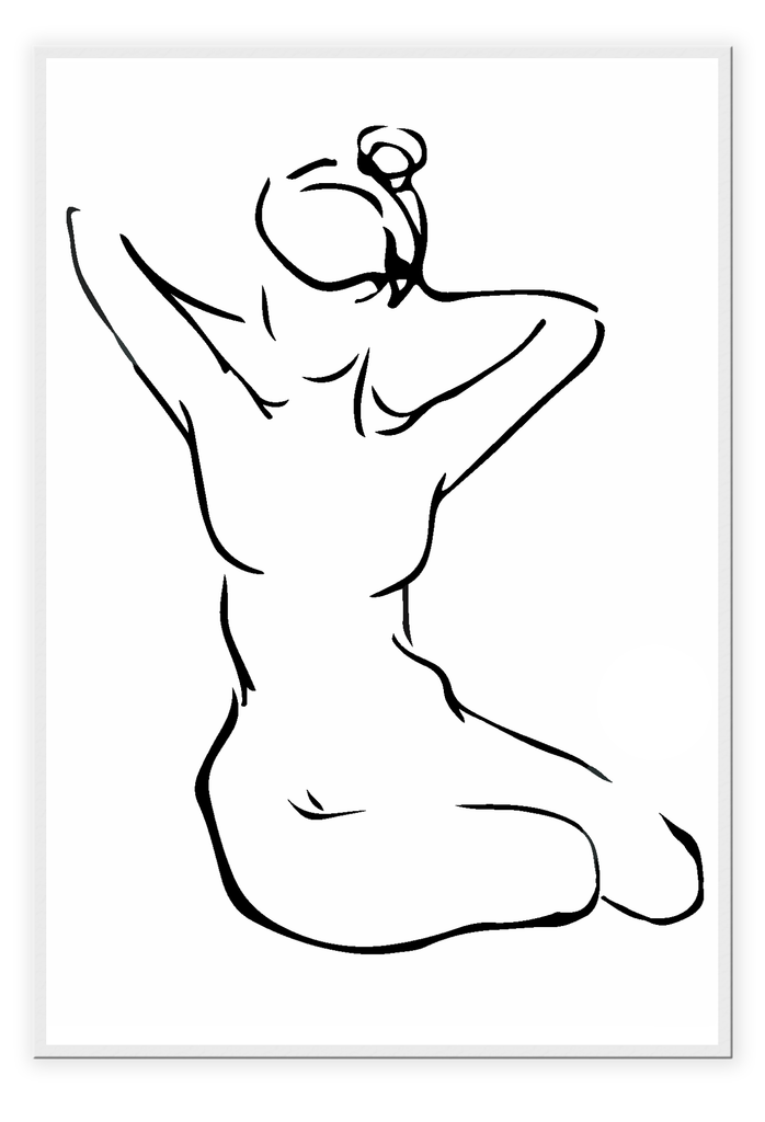 Sketch line art of woman from behind nude in black on white background bedroom d≈Ωcor