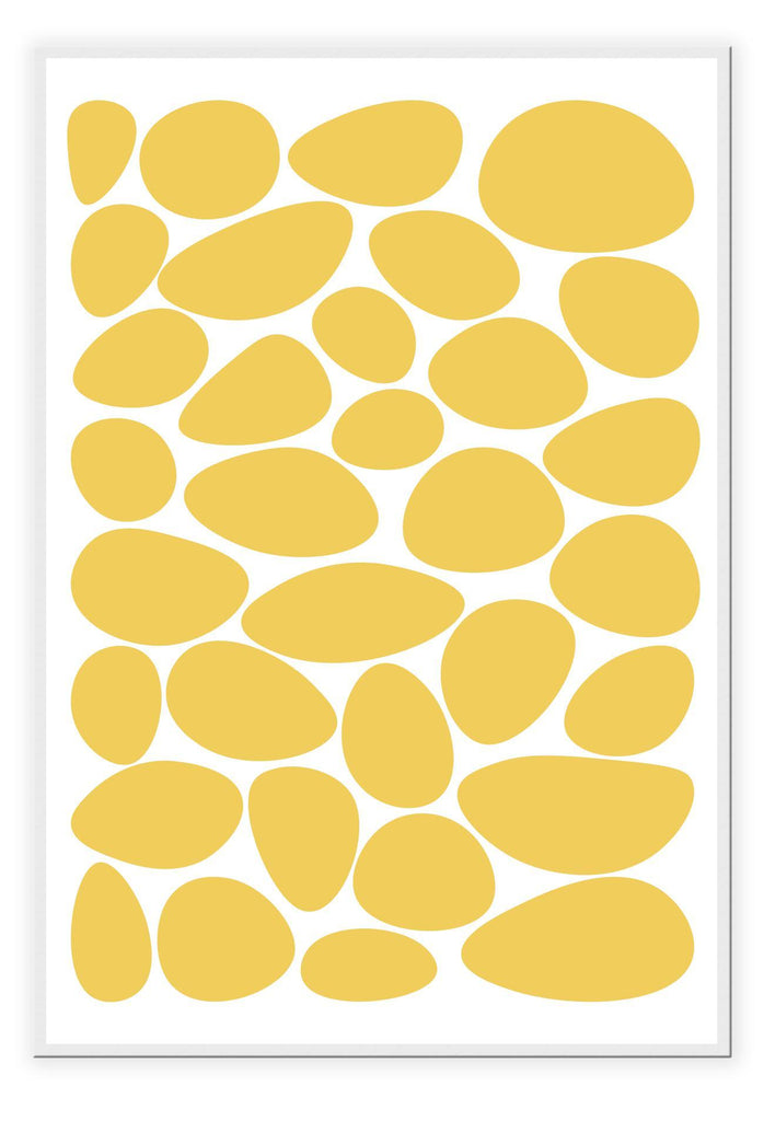 Abstract print with yellow circle shapes and white background minimal style 